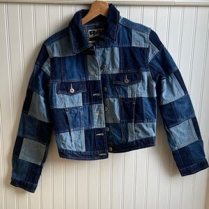 Vintage Patchwork Denim Jacket - Two-Tone Blue